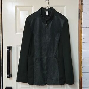 90s does 70s Lightweight Suede Jacket Polyester Hunter Green Zip Up Coat Retro